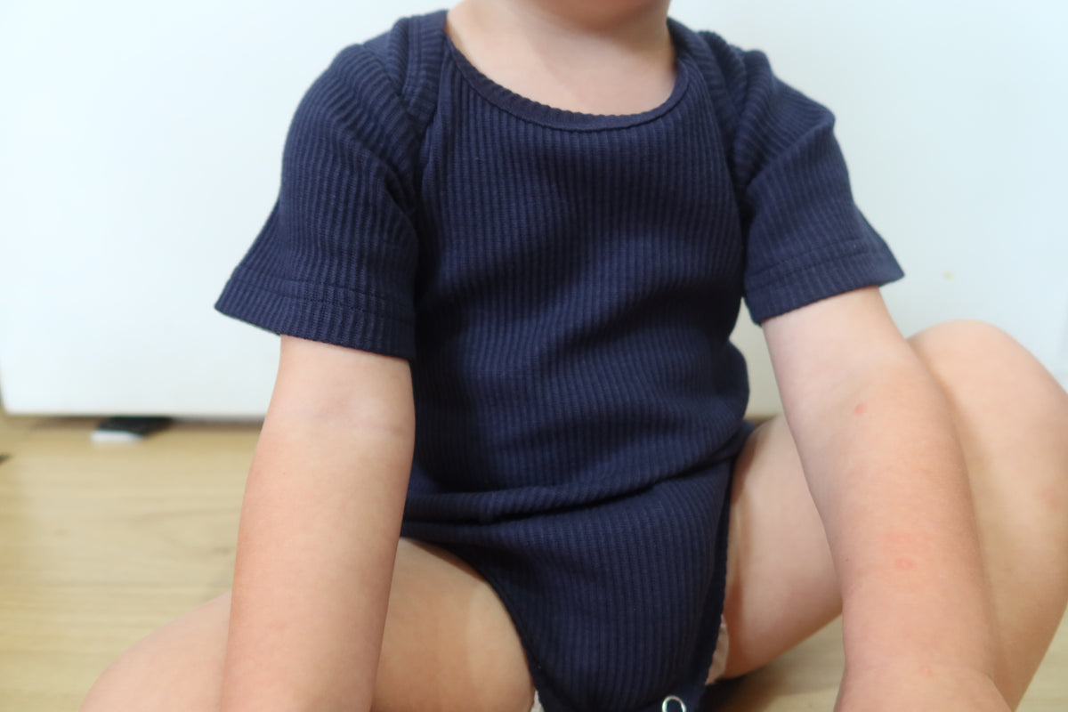Essentials | Ribbed Short Sleeve Bodysuit | Navy