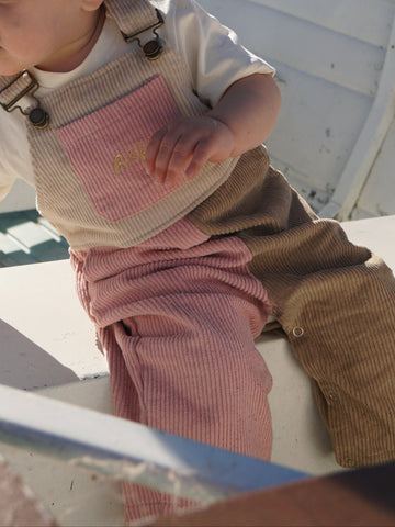 Colour Block Corduroy Overalls | Pink