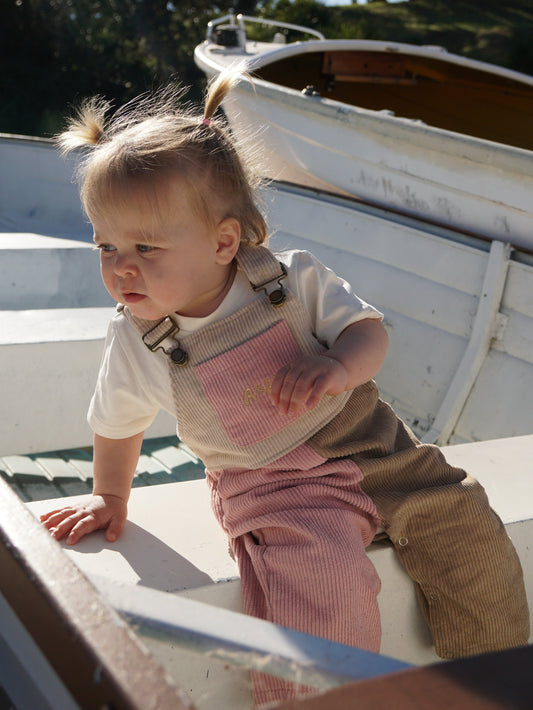 Colour Block Corduroy Overalls | Pink