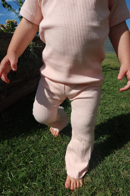 Essentials | Ribbed Flared Leggings | Baby Pink