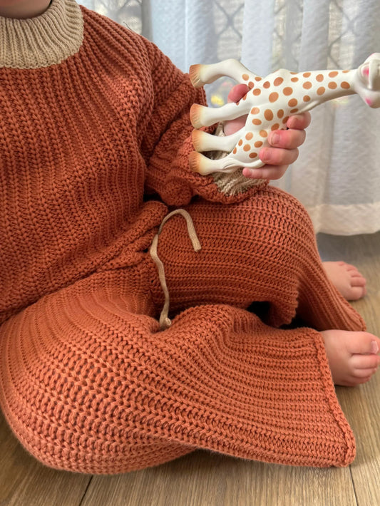 Chunky Knit Pants | Rust